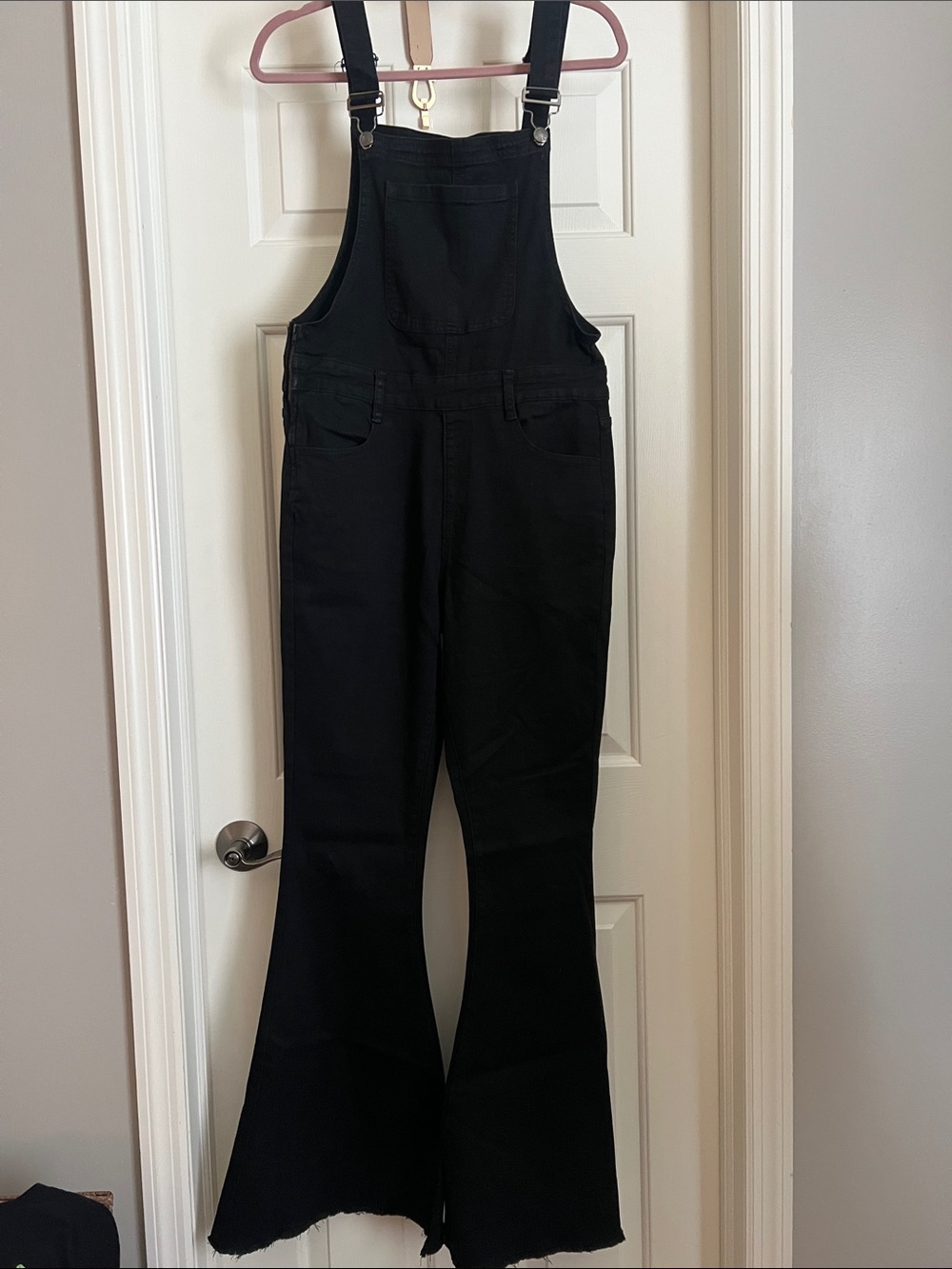 Pink Lily Black Flared Denim Overalls